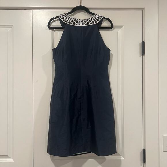 Vineyard Vines Women's Silk Navy Shift Dress Embroidered Neck Size 8 - Picture 4 of 8